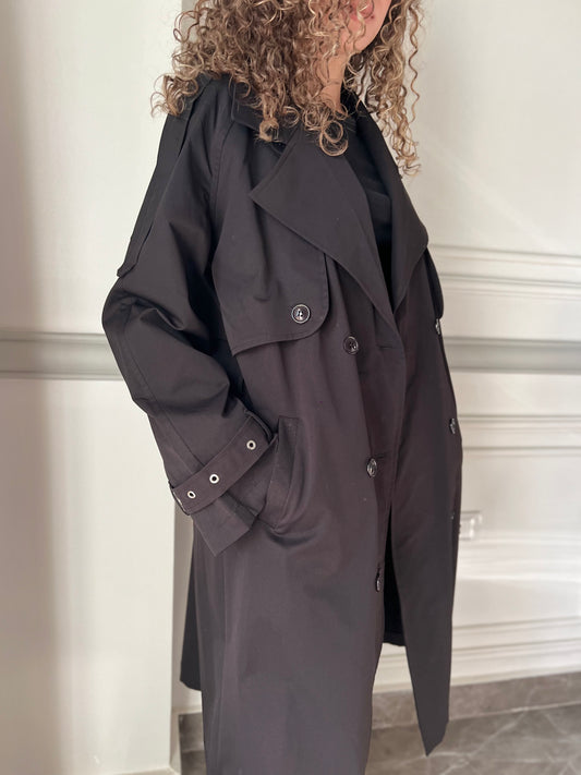 Black waterproof trench coat