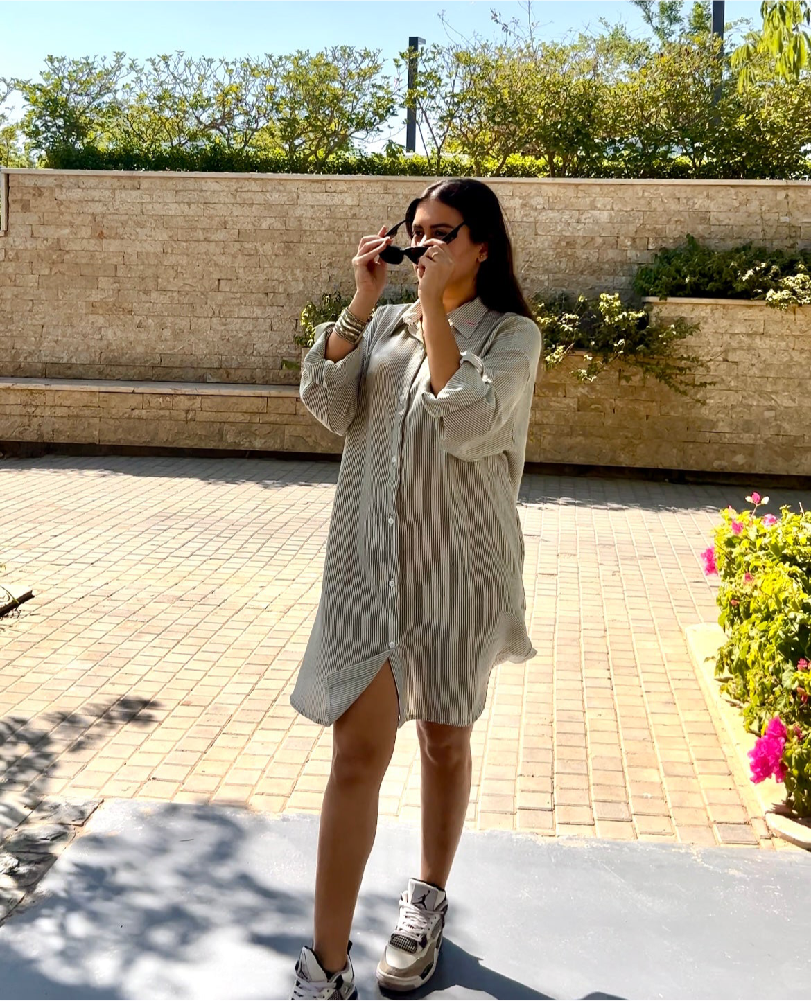 Linen Strip shirt dress