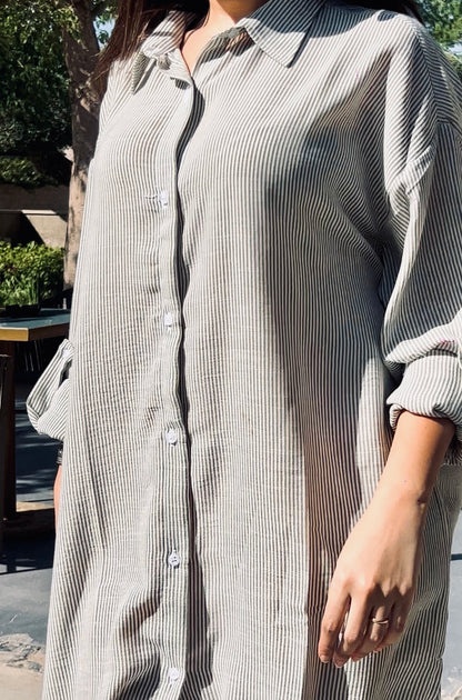 Linen Strip shirt dress
